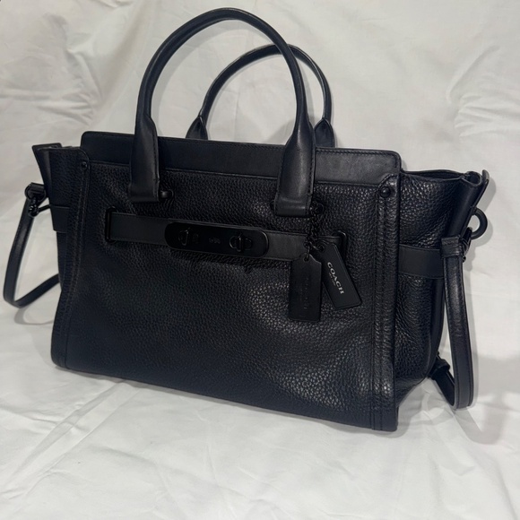 Coach Swagger Satchel – RARE Smooth Black Leather Metal Hardware Luxury Handbag - Picture 6 of 16